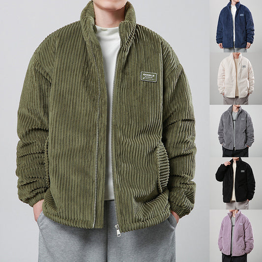 Winter Corduroy Cotton-padded Coat Warm Stand Collar Zipper Jacket Casual Outdoor Streetwear  Koalakits36