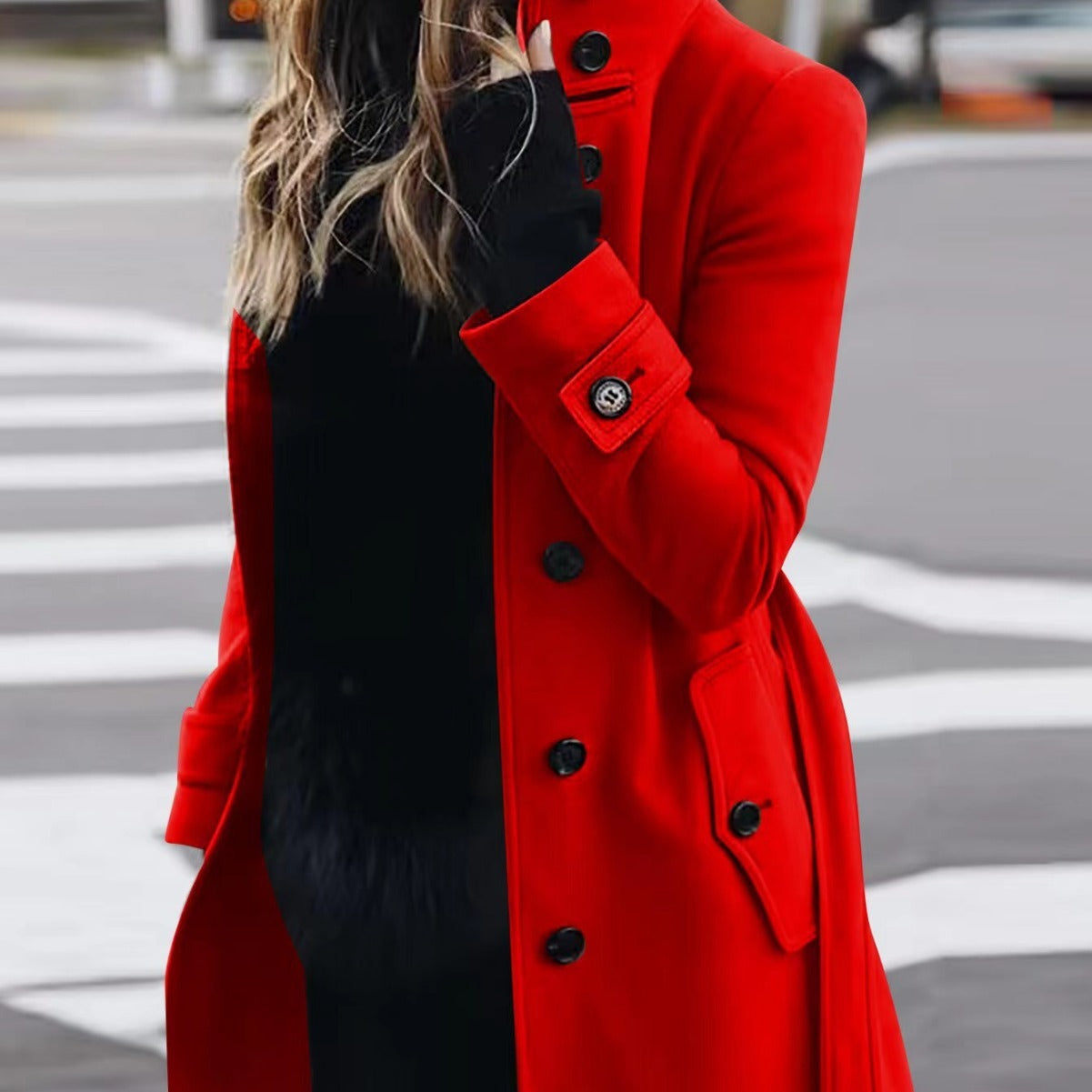 Woolen Winter Coat Women's Slim Fit Cardigan Large Coat with Long Sleeve Single Breasted Stand Collar Koalakits36