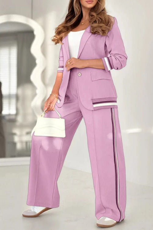 2 Pcs Set Women Suit Coat and Pants - Lapel Long Sleeves Jacket Wide - Leg High Waist Trousers | Koalalkits36