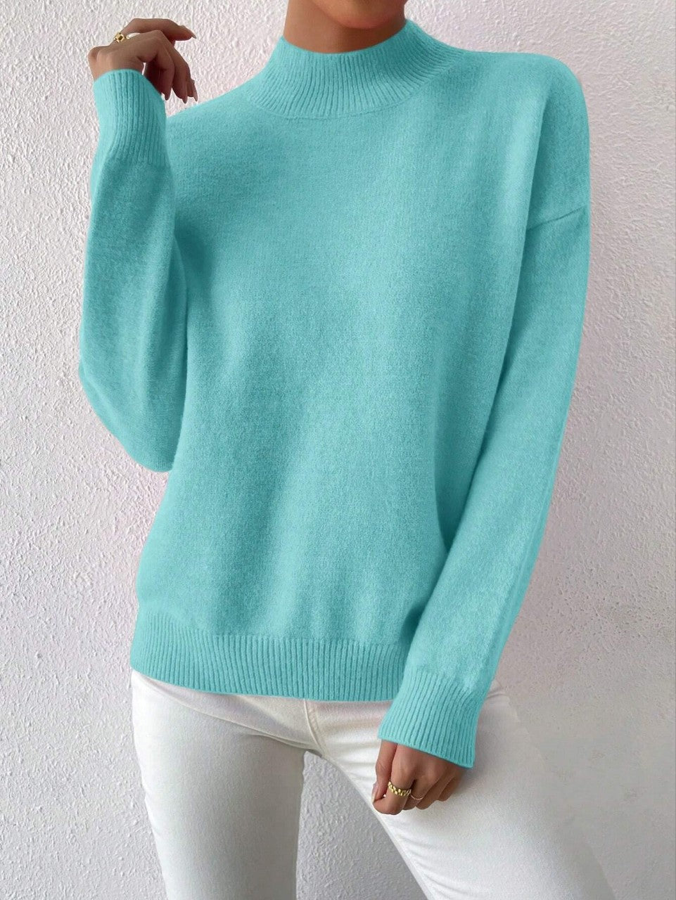 Women's Pullover Sweater Casual Solid Color Mid-high Neck Long-sleeved Knitted Tops koalakits36
