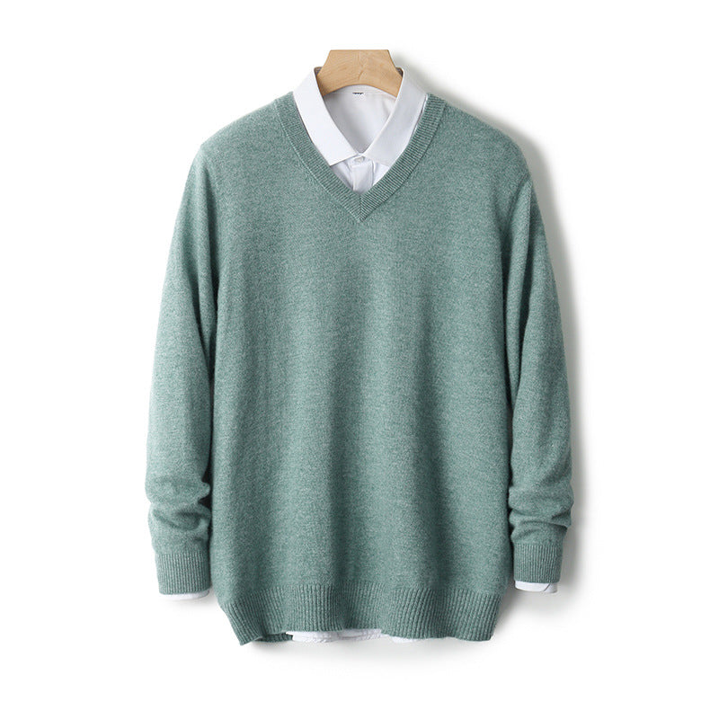 V-Neck Cashmere Sweater – Extra-Thick, Loose-Fit Warm Pullover for Autumn & Winter Wear