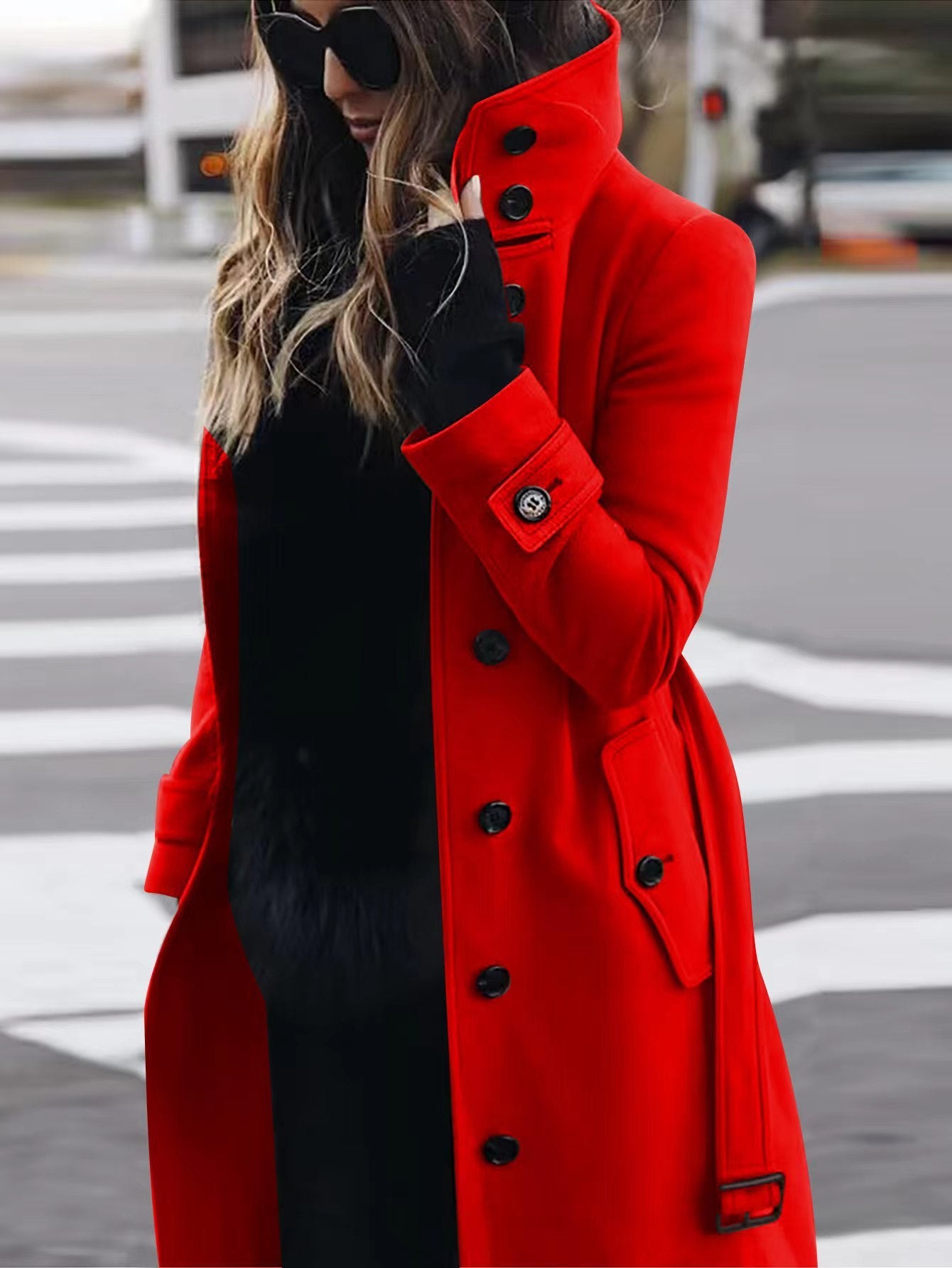 Woolen Winter Coat Women's Slim Fit Cardigan Large Coat with Long Sleeve Single Breasted Stand Collar Koalakits36