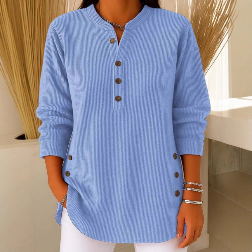 Women’s V-Neck Button Long Sleeve Sweater Casual Top