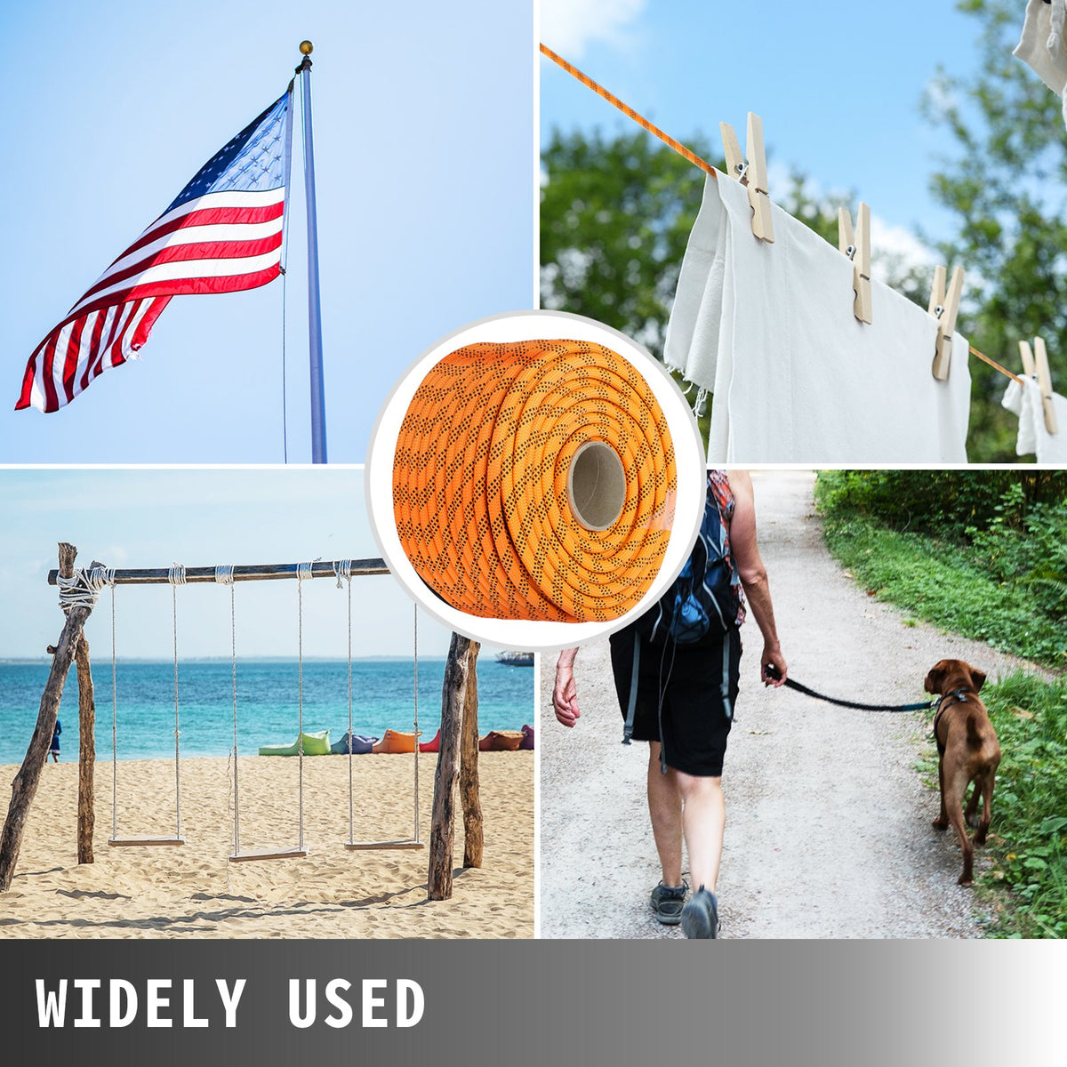 Double braid polyester pulling rope 200 ft, 1100 lbs load capacity, durable high-strength sailing and utility rope