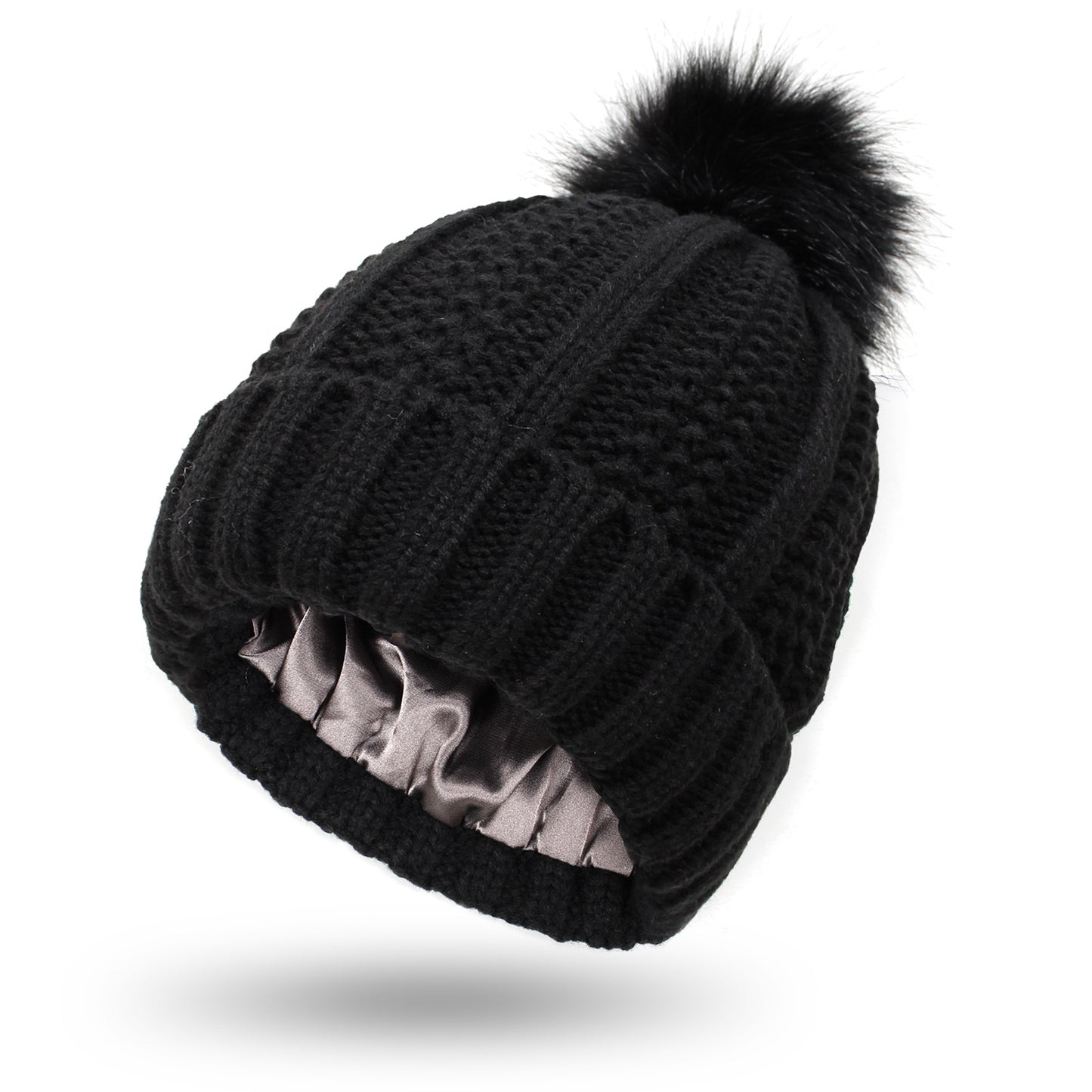 Winter Knitted Hats Fashion Stretchy Lined Skull For Women Faux Fur Pom Keep Warming Beanie Koalakits36