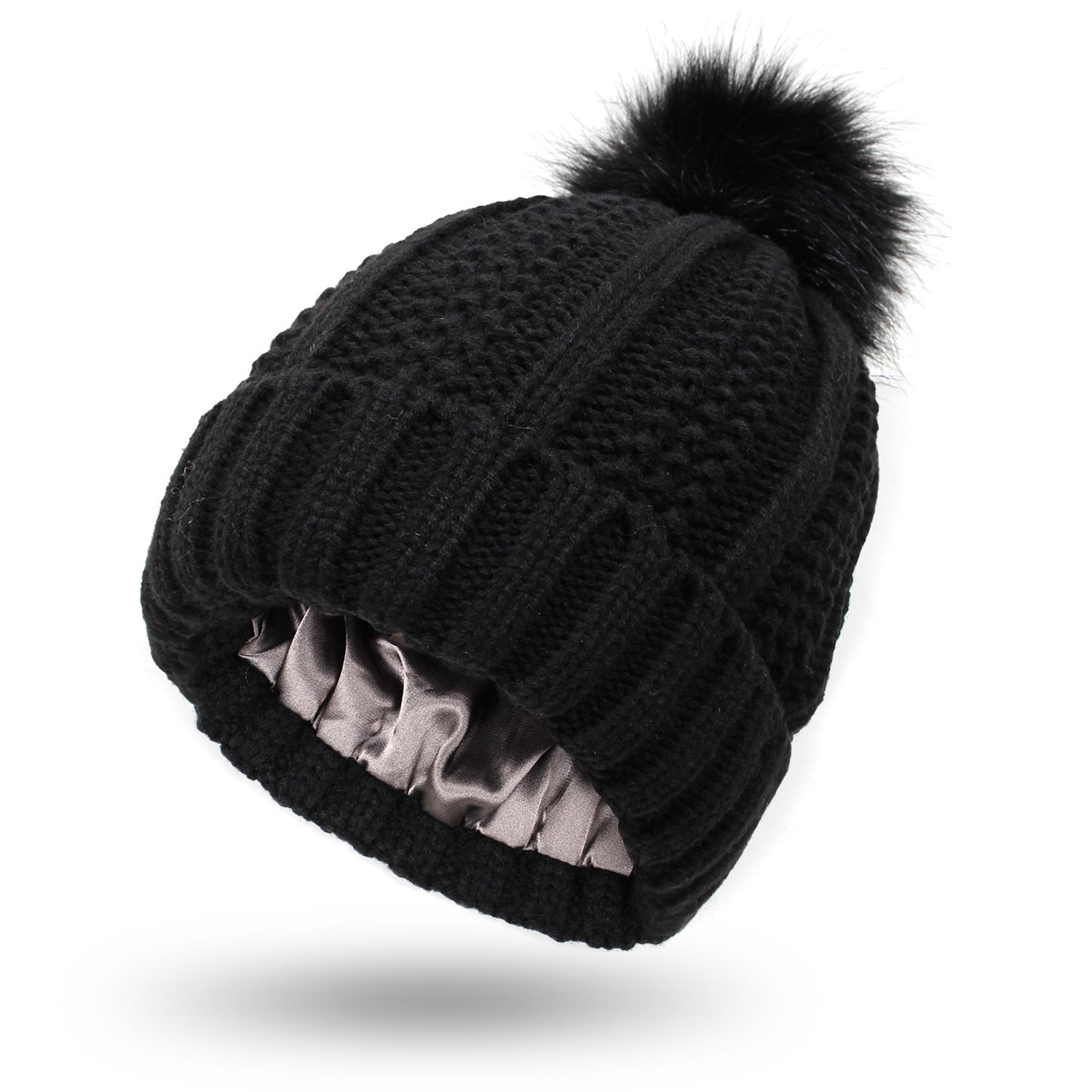 Winter Knitted Hats Fashion Stretchy Lined Skull For Women Faux Fur Pom Keep Warming Beanie Koalakits36