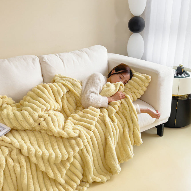 Soft Wind Bubble Velvet Blanket Warm Solid Rabbit Fur Double-sided Thickening Cover Throw Koalakits36