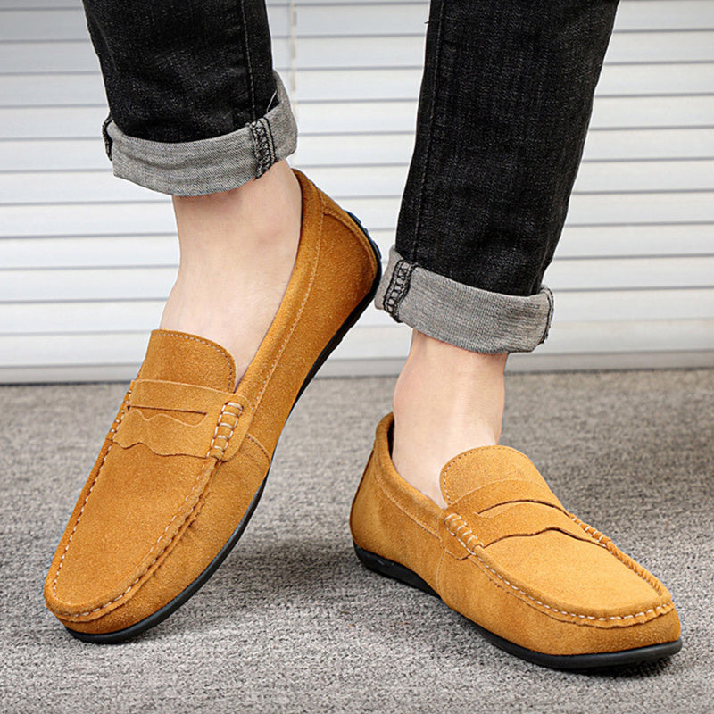 Men's Solid Color Suede Loafers Breathable Comfort Slip-on Flat Shoes | Koalakits36