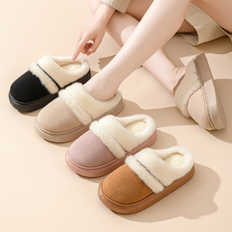 Fashion Warm Cotton Slippers For Women Leisure Thick Bottom Non-slip Plus-velvet House Shoes Winter Bedroom Floor Koalakits