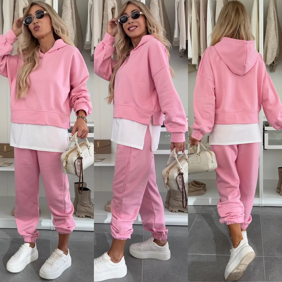Hooded Sweatshirt Suit Loose Long Sleeve False Two-piece Tops And Jogger Sports Trousers | Koalakits36
