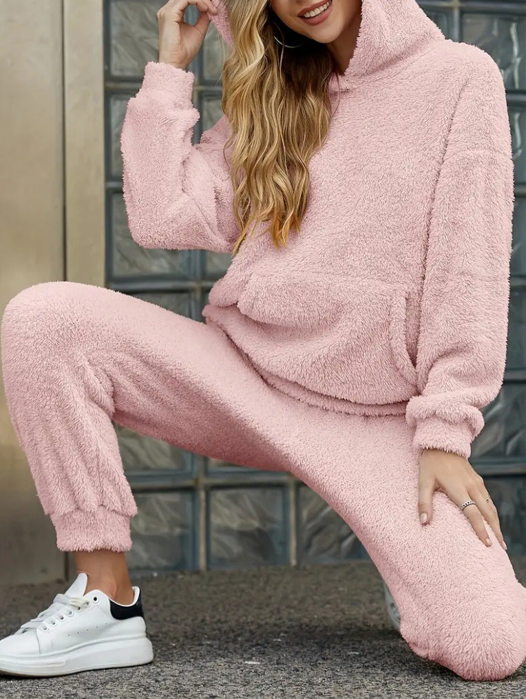 Winter Plush Pajama Set Fashion Casual Hooded Top And Elastic Band Pants Warm Sofa Carpet Home Clothes Koalakits36