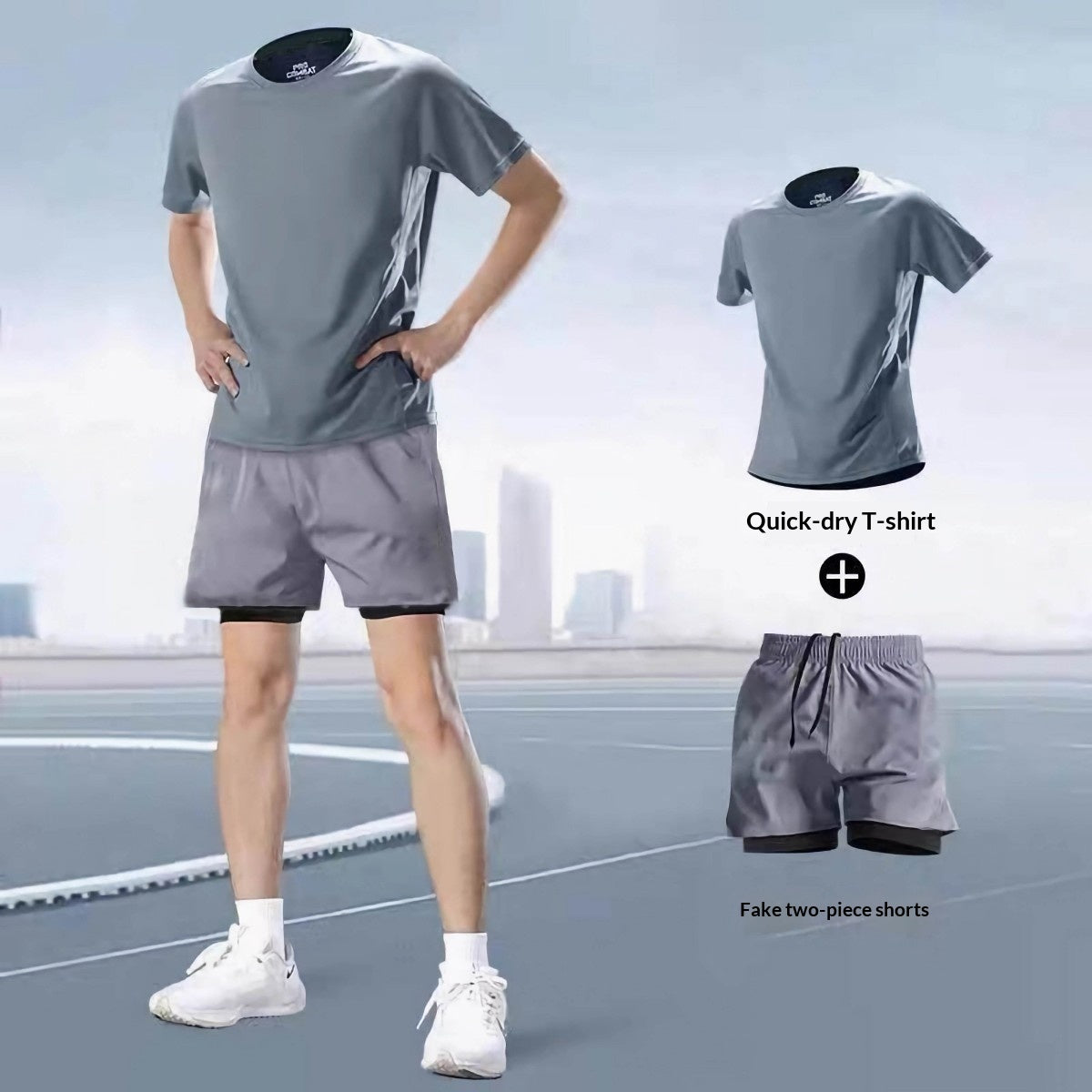 Summer Mens T-shirt Quick-drying Gym Wear Set Sports Shorts