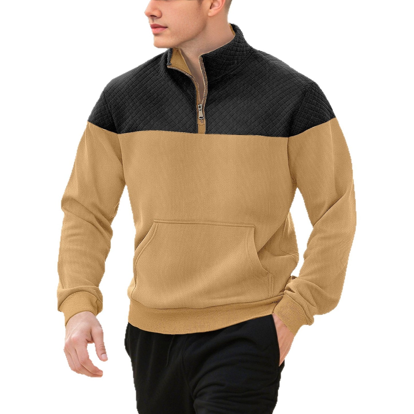 Knitted Zip-Up Minimalist Long-Sleeve Autumn Plus-Size Mens Wear