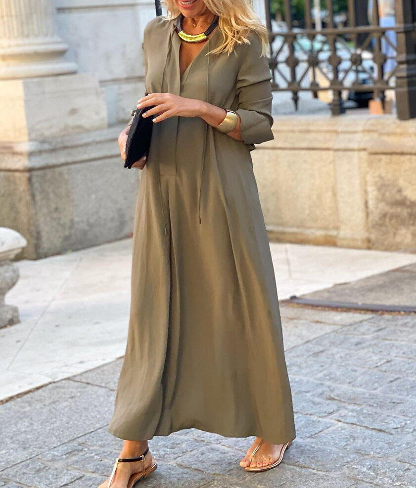 Long-sleeved Shirt Dress Fashion Loose V-neck Long Dresses Clothing For Women | Koalakits36