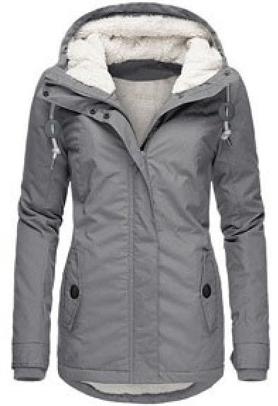 Winter Hooded Jacket Solid Color Warm Buckle Zip-up Fleece Jacket With Pockets Women's Casual Jacket Koalakits36