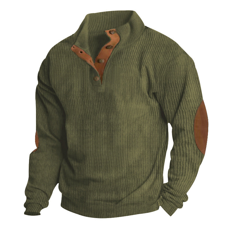 Men’s Corduroy Stand Collar Sweater – Warm Long Sleeve Knit Pullover for Casual Autumn & Winter Wear