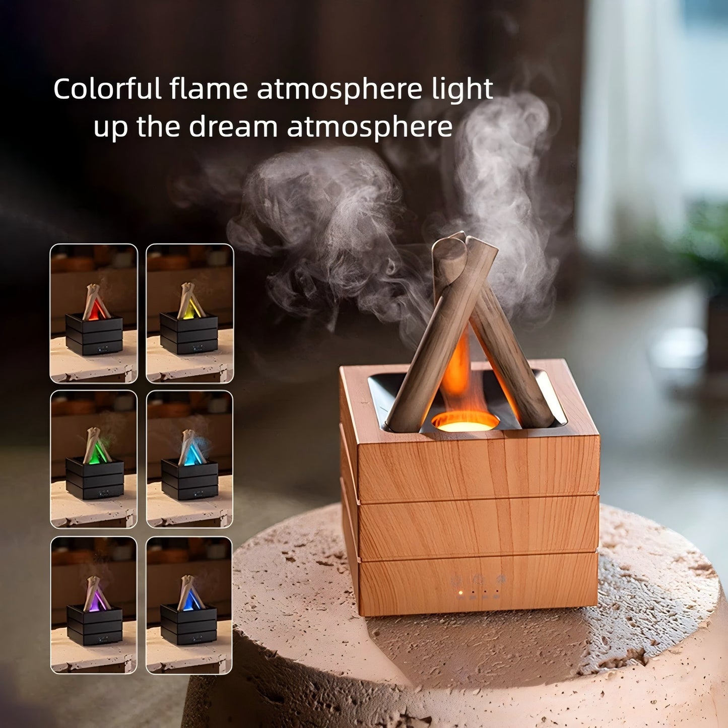 Flame Effect Aromatherapy Humidifier Aroma Diffuser Desktop Usb Plug-in Heavy Fog Essential Oil Compatible 7-Color LED Light Koalakits36
