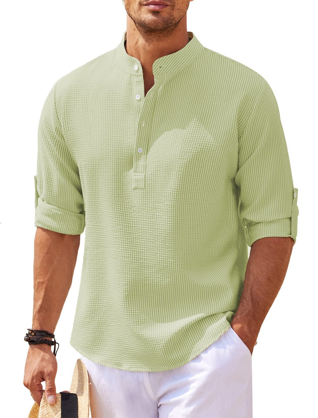 Men's Casual Shirt Long Sleeve Stand Collar 