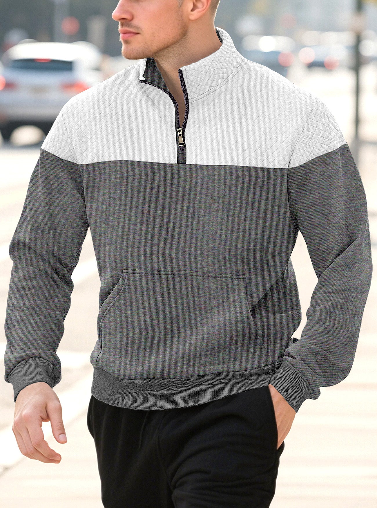 Knitted Zip-Up Minimalist Long-Sleeve Autumn Plus-Size Mens Wear