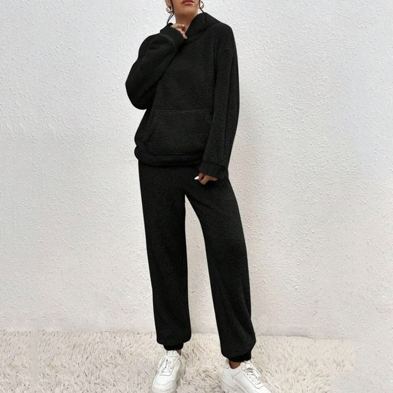 Winter Plush Pajama Set Fashion Casual Hooded Top And Elastic Band Pants Warm Sofa Carpet Home Clothes Koalakits36