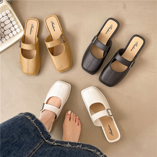 French Style Vintage Closed Toe Flat Slippers For Women