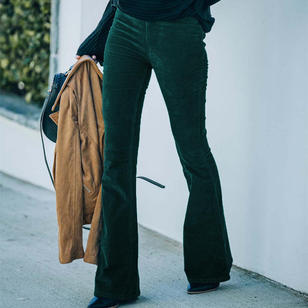 Corduroy High Waist Flared Pants Fashion Casual Slim Solid Color Trousers Women's Clothing Koalakits36