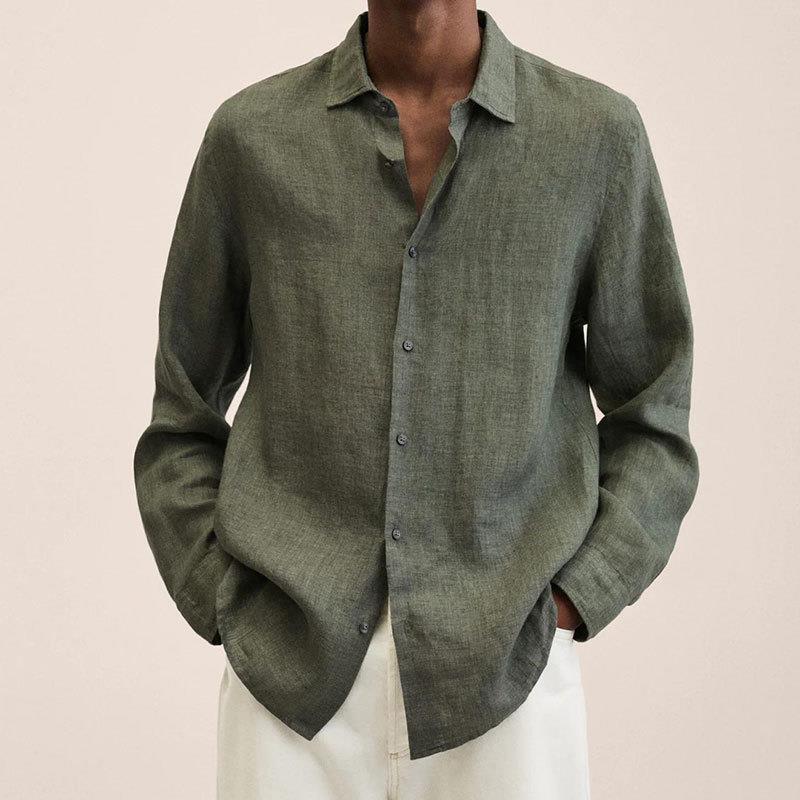 Long Sleeve Lapel Shirt Men's Loose Button Cardigan Shirt Top Mens Clothing