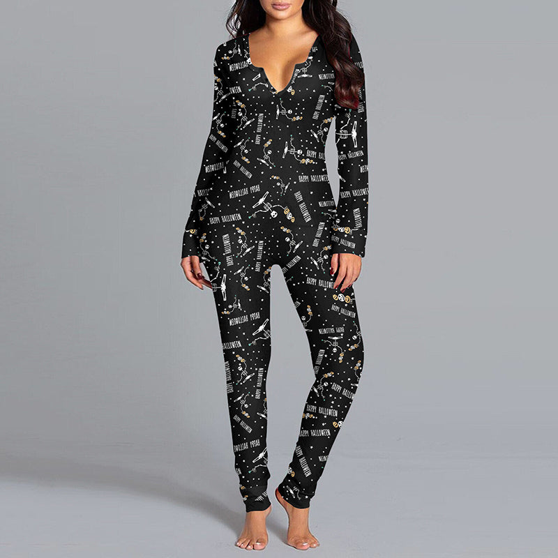 Halloween Printed Jumpsuit Long Sleeve Home Pajamas Casual TrousersLong Sleeve Printed Jumpsuit - Halloween Jumpsuit | Koalakits36