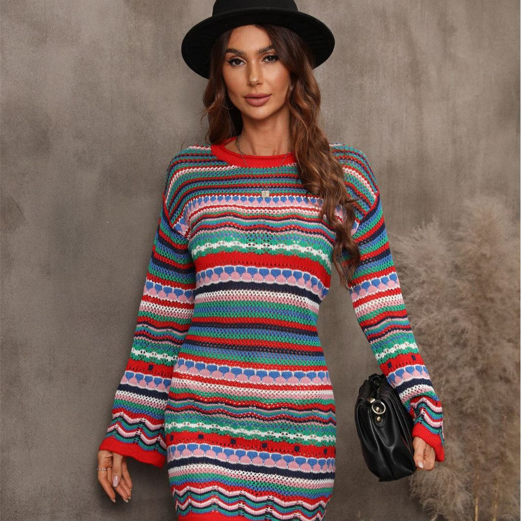 Women's Fashion Cutout Patchwork Knit Dress Koalakits36