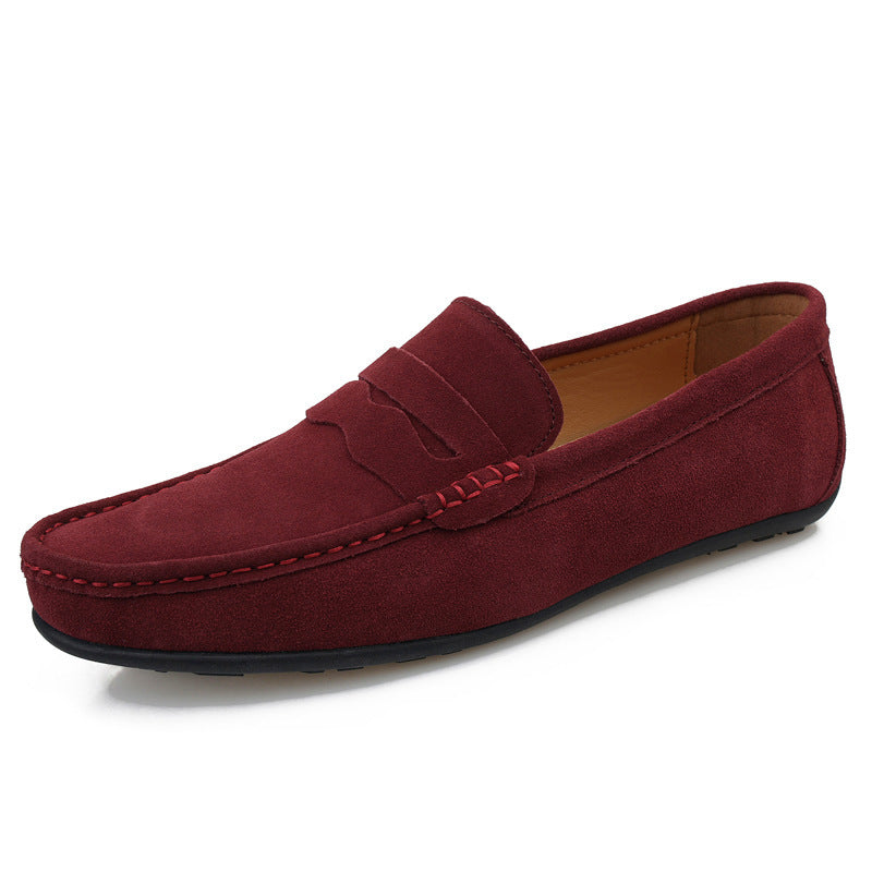 Men's Solid Color Suede Loafers Breathable Comfort Slip-on Flat Shoes | Koalakits36