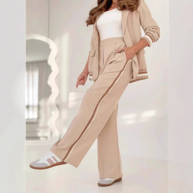 2 Pcs Set Women Suit Coat and Pants - Lapel Long Sleeves Jacket Wide - Leg High Waist Trousers | Koalalkits36