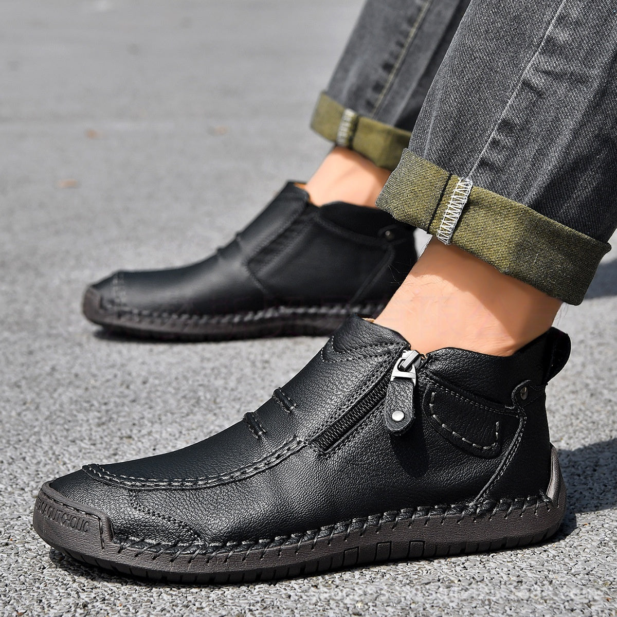 Men's Flats Ankle Boots Fashion Casual Side-zipper Boot Temperament Commuter Shoes Koalakits36