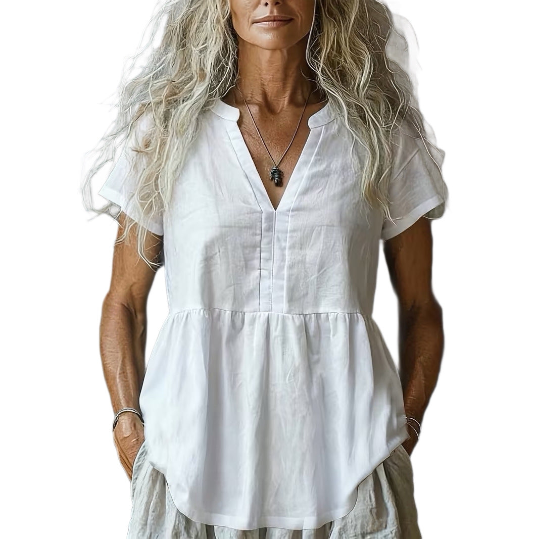 Casual Summer Short Sleeve Solid Color Slimming Shirt For Women Daily Wear Holiday Outfits