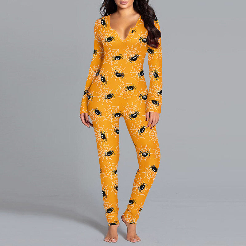 Halloween Printed Jumpsuit Long Sleeve Home Pajamas Casual TrousersLong Sleeve Printed Jumpsuit - Halloween Jumpsuit | Koalakits36