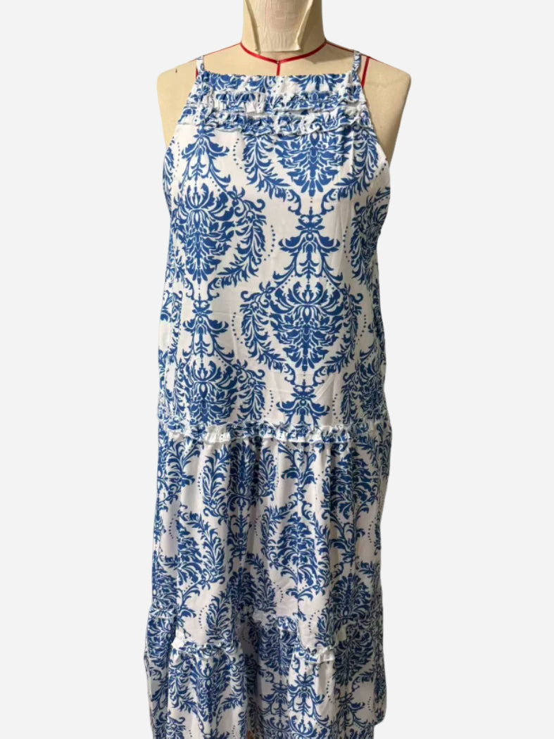 Fashionable Printed Contrast-Color Dress Womens Clothing