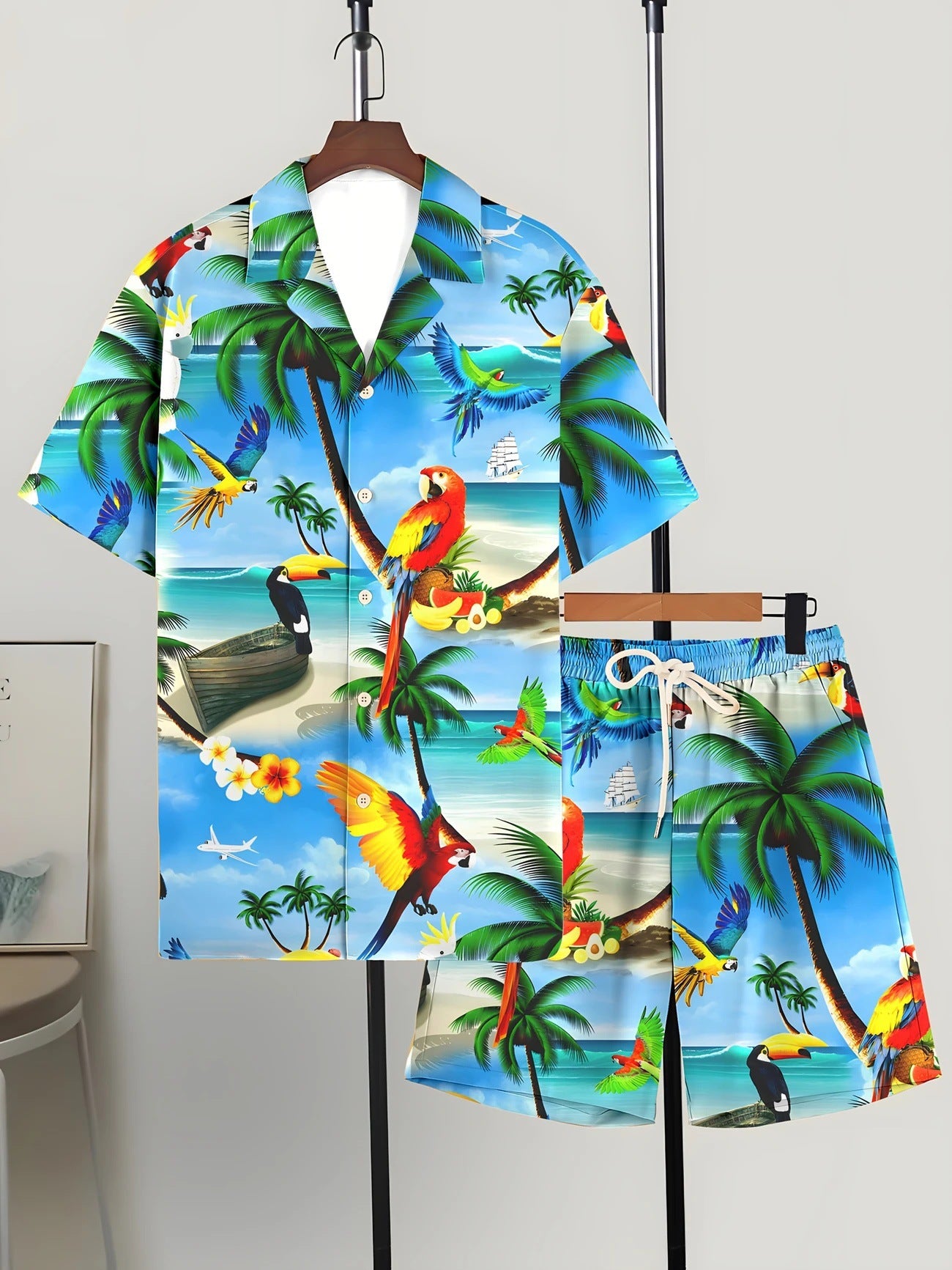 Printed Trendy Loose Short-Sleeve Shirt And Shorts Mens Set