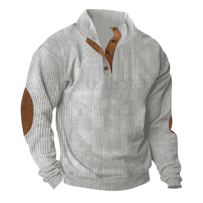 Men’s Corduroy Stand Collar Sweater – Warm Long Sleeve Knit Pullover for Casual Autumn & Winter Wear