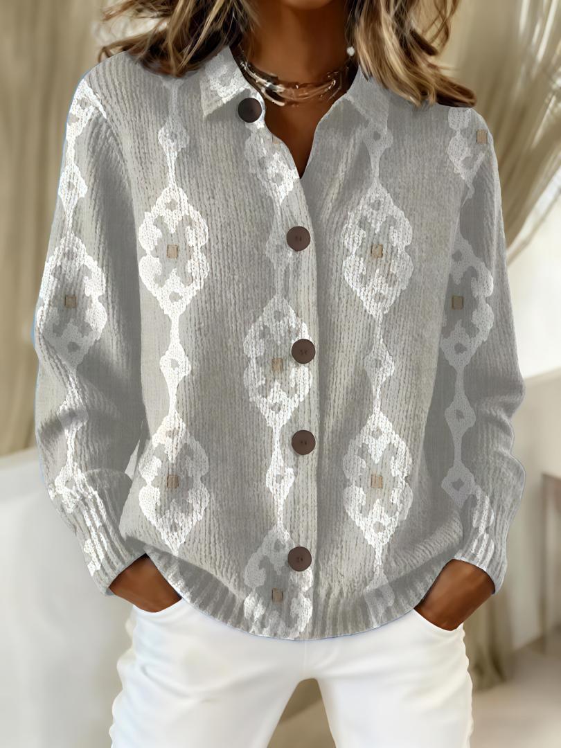 Printed Lapel Sweater Fashion Casual Long-sleeved Button Pullover Top Knitted Clothing Koalakits36