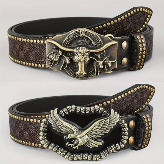 Punk Embossed Western Cowboy Belt - Elevate Your Style with Edgy Authenticity