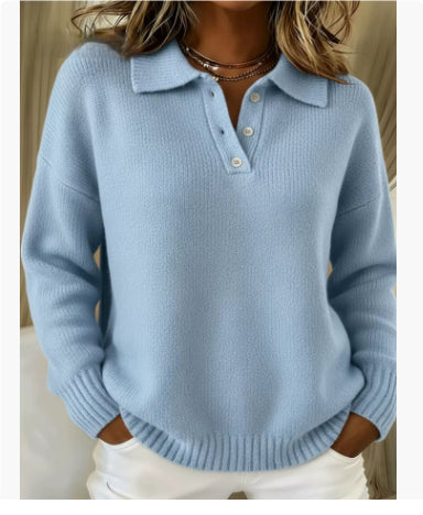 Printed Lapel Sweater Fashion Casual Long-sleeved Button Pullover Top Knitted Clothing Koalakits36