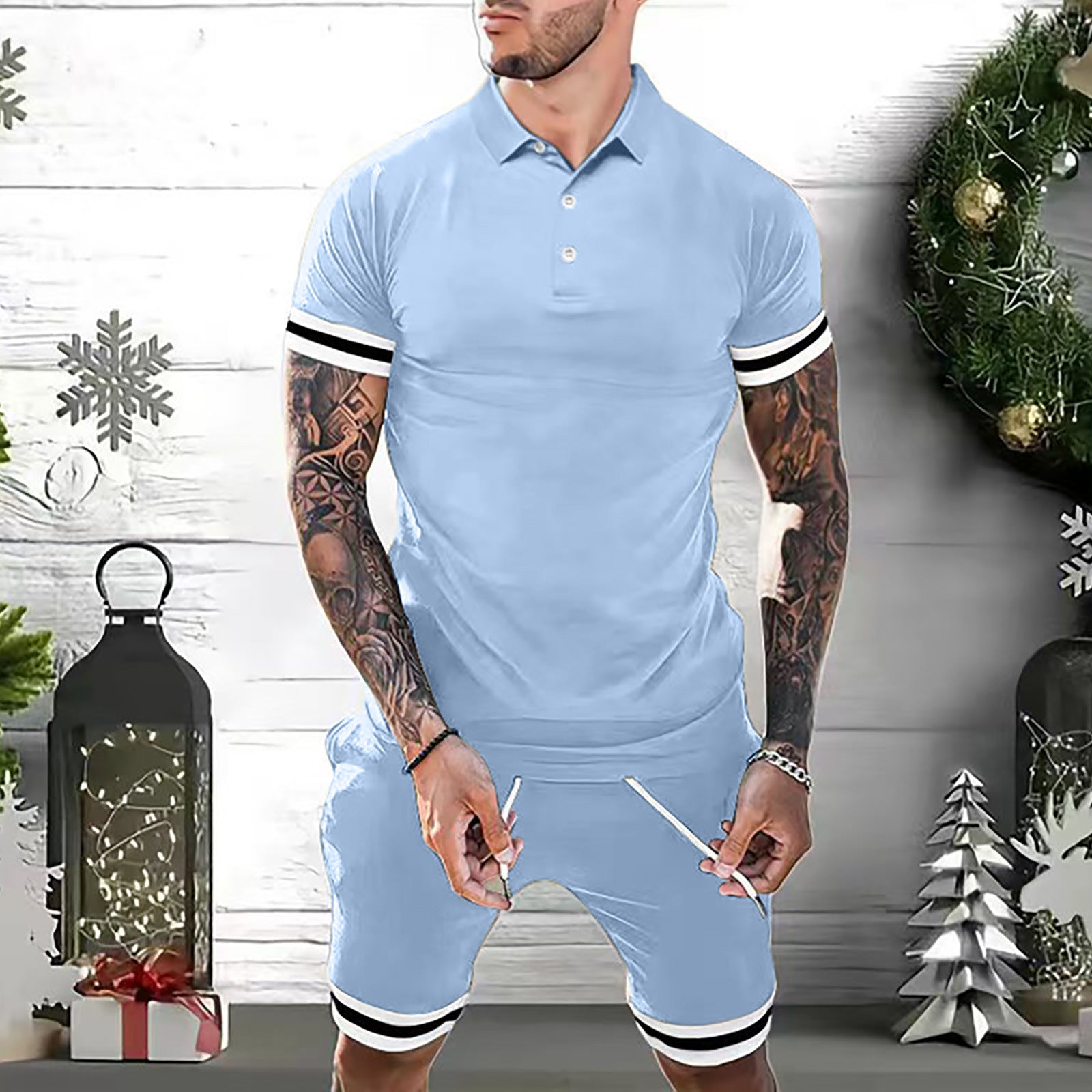 Mens Short Sets 2 Piece Outfits Polo Shirt Fashion Summer 