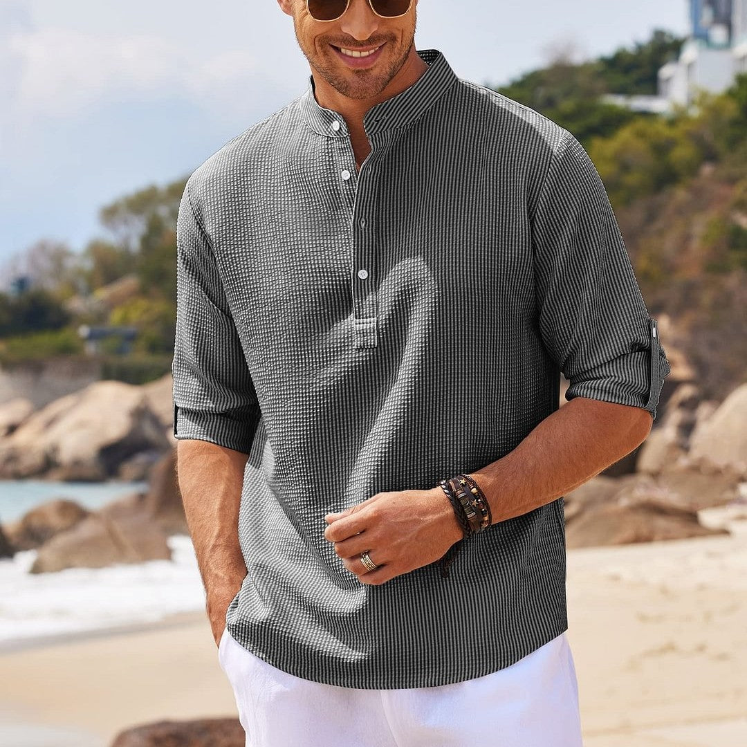 Men's Casual Shirt Long Sleeve Stand Collar 