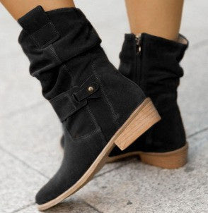 Pointed Toe Mid-calf Boots Fashion Suede Zipper Western Boot Winter Shoes For Women Koalakits36