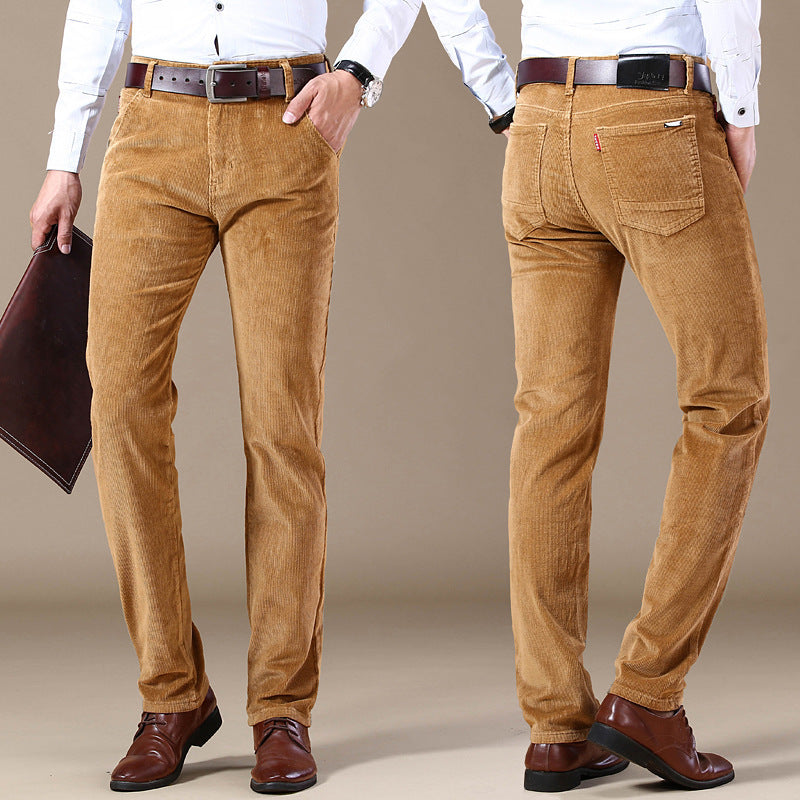 Men's Pockets Corduroy Trousers Winter Slim-fit Straight-leg Casual Pants Clothing Koalakits36