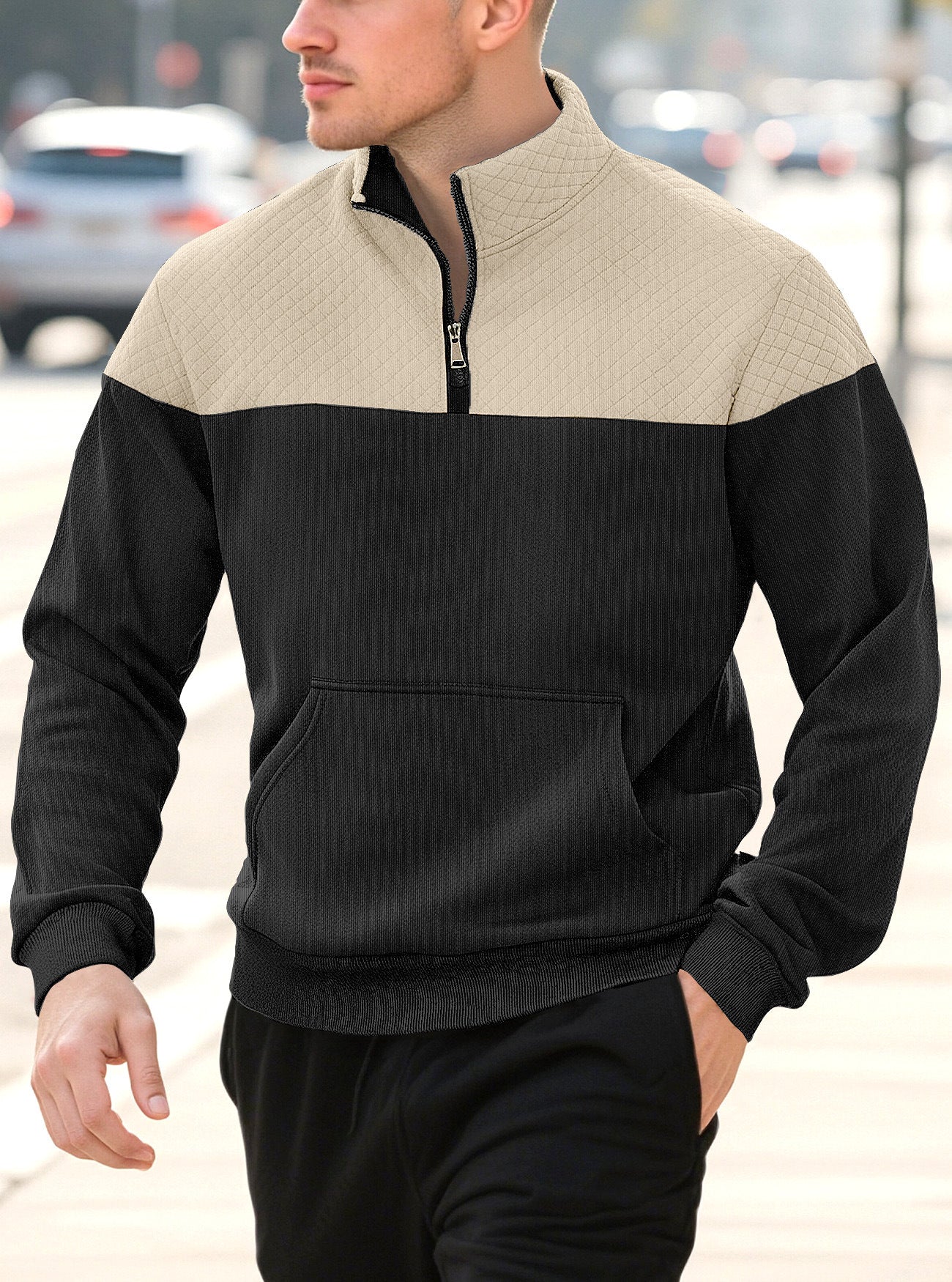 Knitted Zip-Up Minimalist Long-Sleeve Autumn Plus-Size Mens Wear