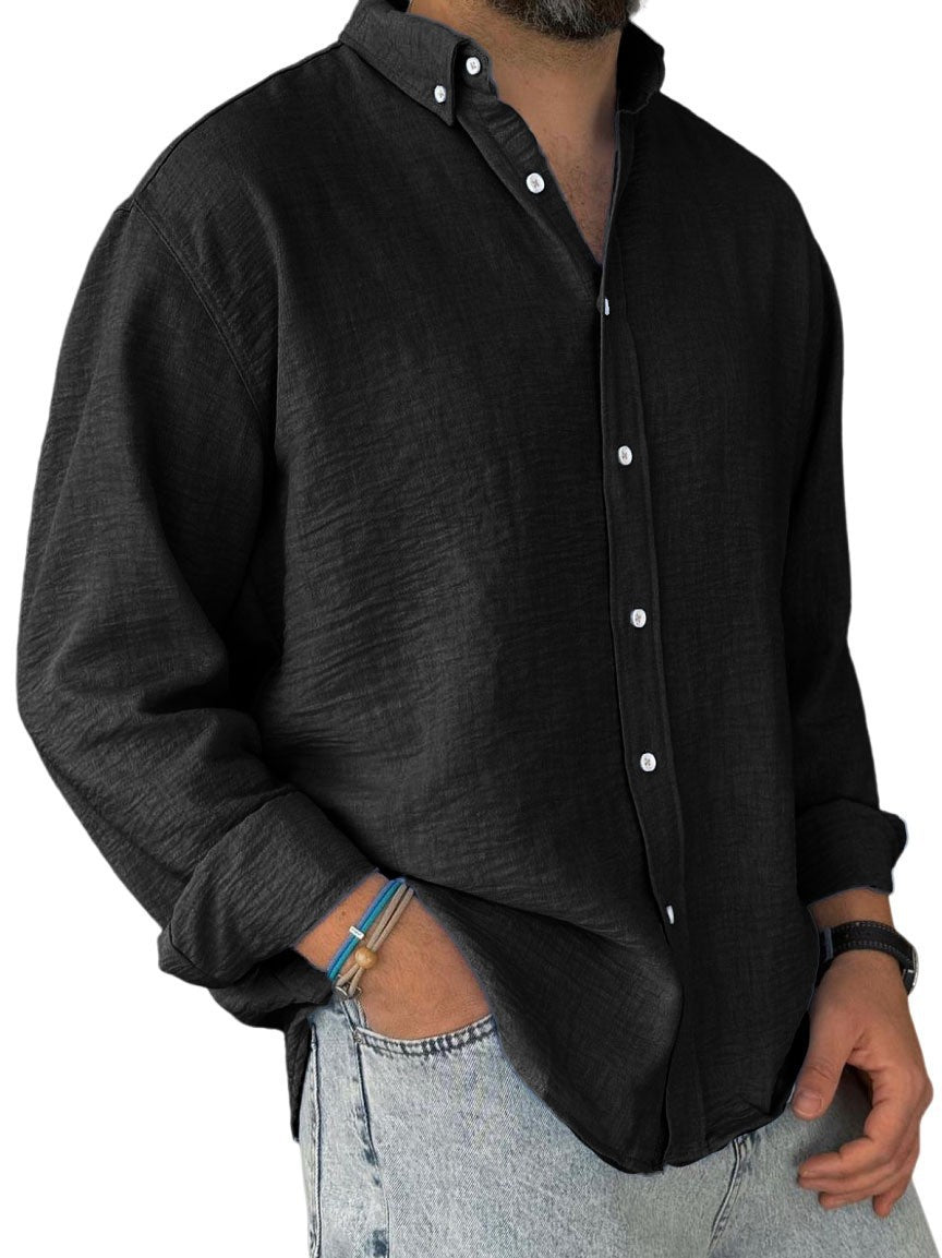 Mens Washed-cotton Long-sleeve Button-down Shirt