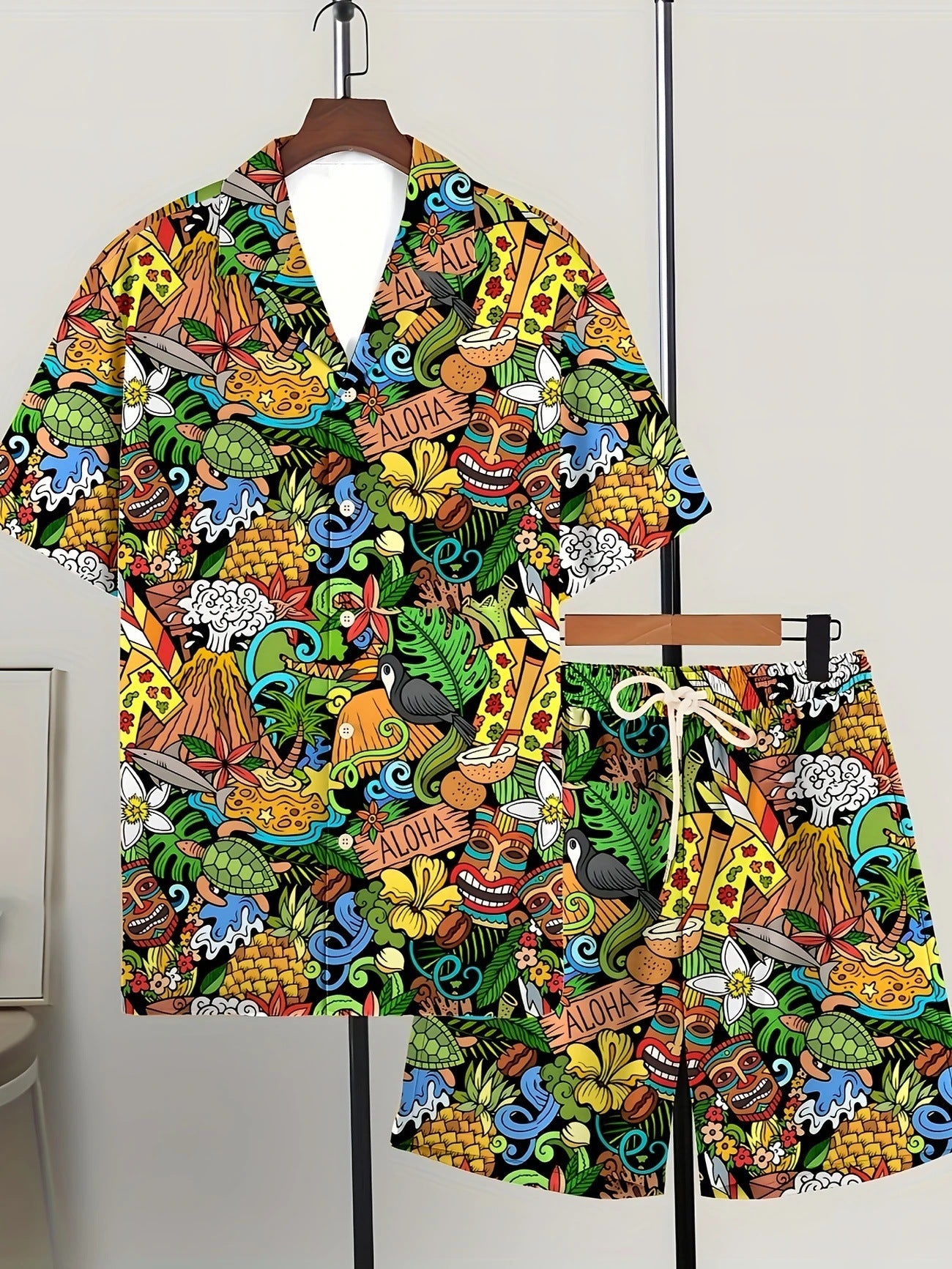 Printed Trendy Loose Short-Sleeve Shirt And Shorts Mens Set