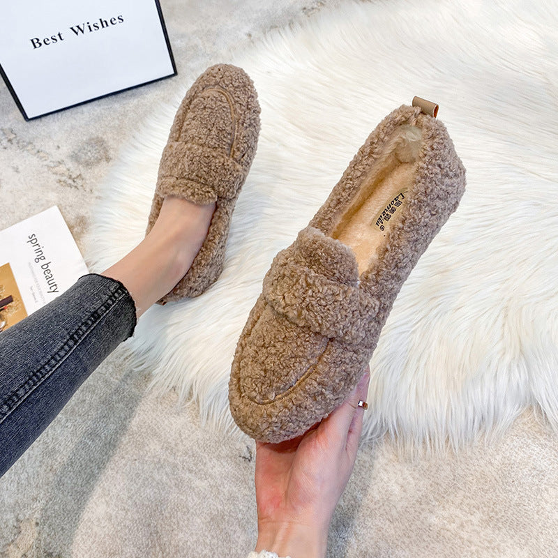 Winter Plush Flats Shoes Ins Fashion Slip On Loafers Women's Warm Peas Shoes Koalakits36