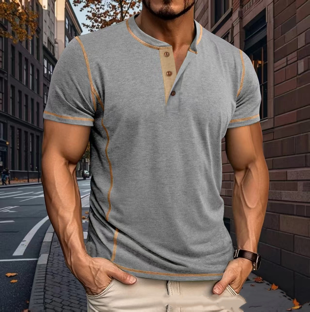 Crew-Neck Short-Sleeve Top Casual Mens Clothing