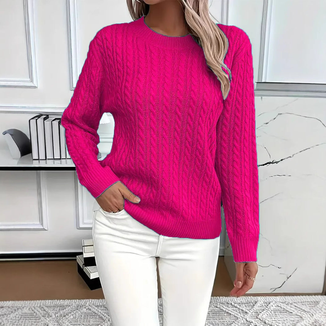Twist Round Neck Pullover Sweater Fashion Solid Color Long-sleeved Knitted Top Koalakits36